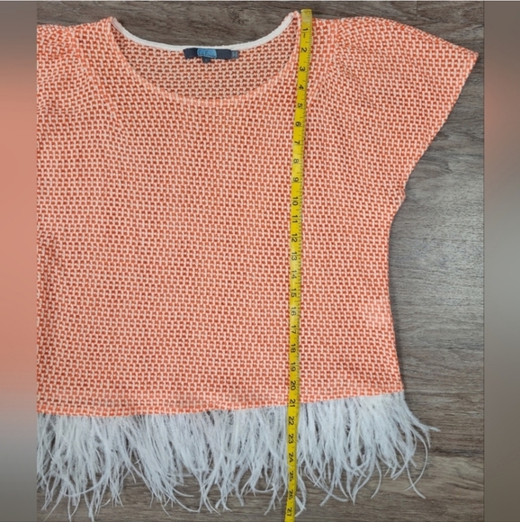 Anthropologie × Eva Franco Wispy Feather Boa Trim Mesh Knit Pullover Shirt LG - Picture 14 of 15